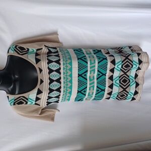 T/O Tribal Aztec Print Scoop Neck Sweater Dress Size M